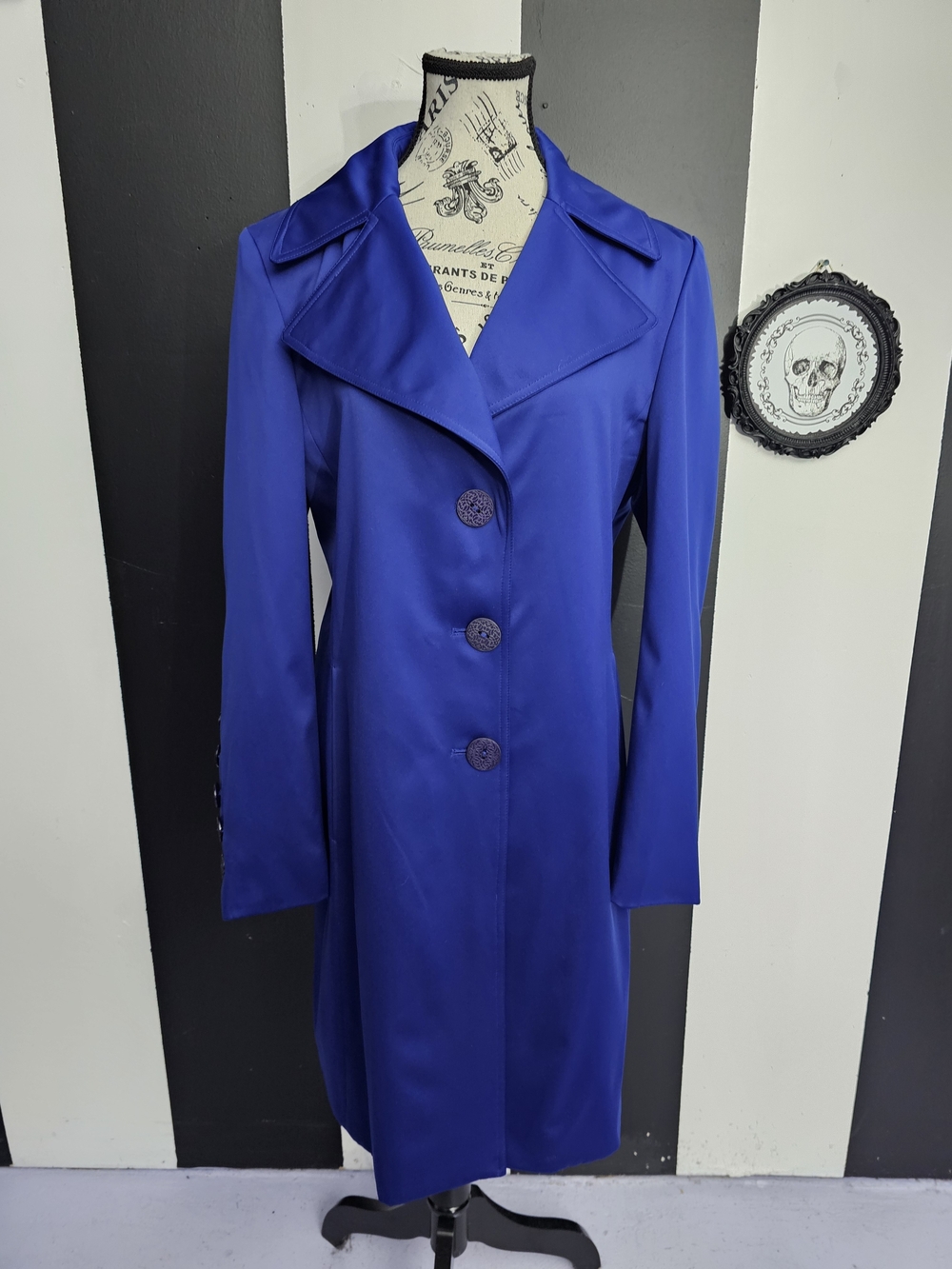 Tahari Sapphire Blue Single-Breasted Trench Coat